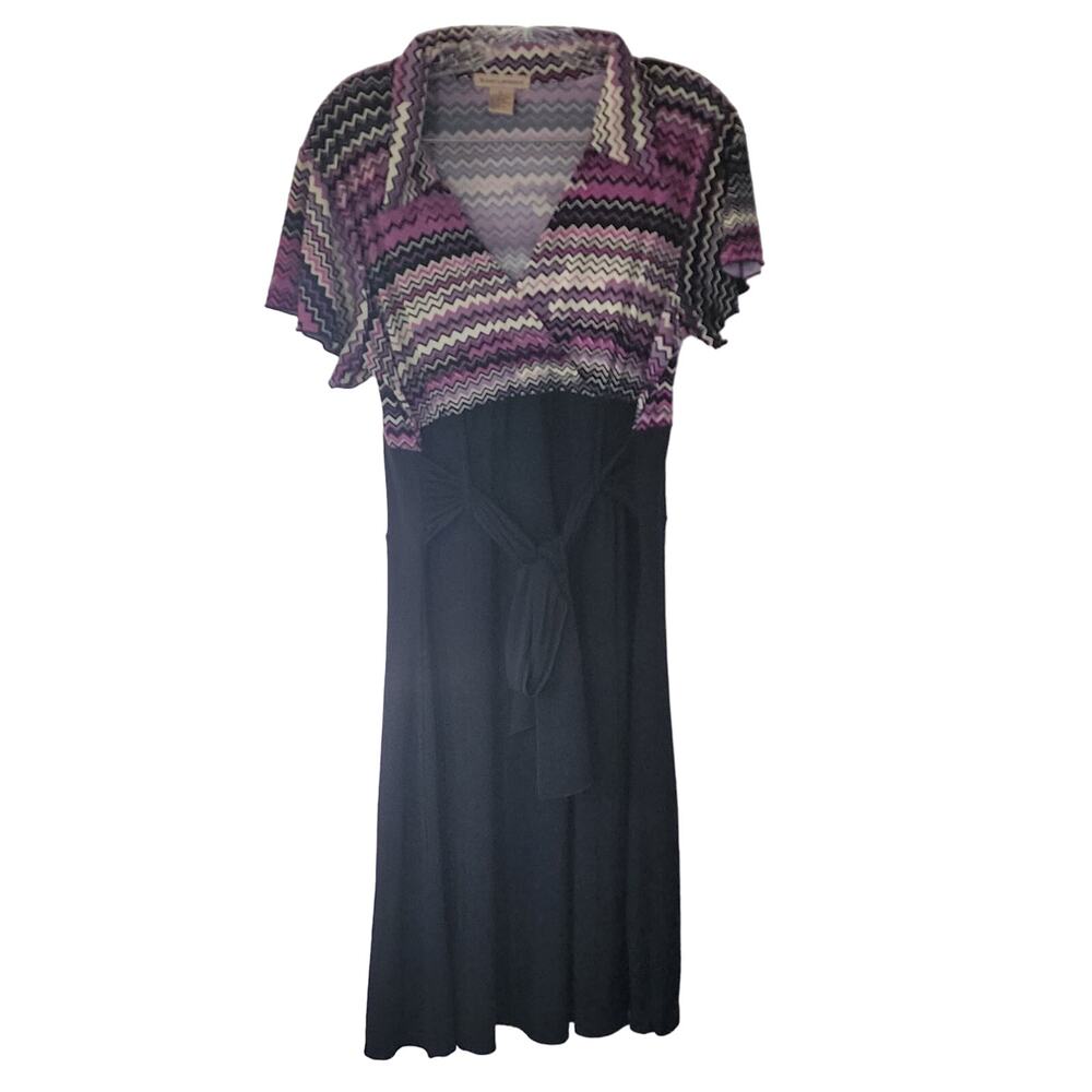 Susan Lawrence Zig Zag Faux Wrap Retro Style Dress Size XL